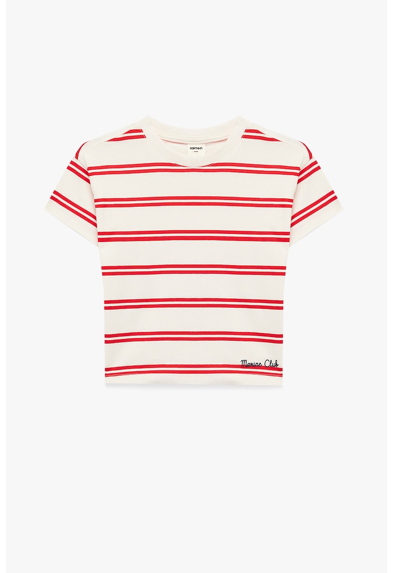 Tricou de bumbac cu imprimeu in dungi - Rosu/Alb