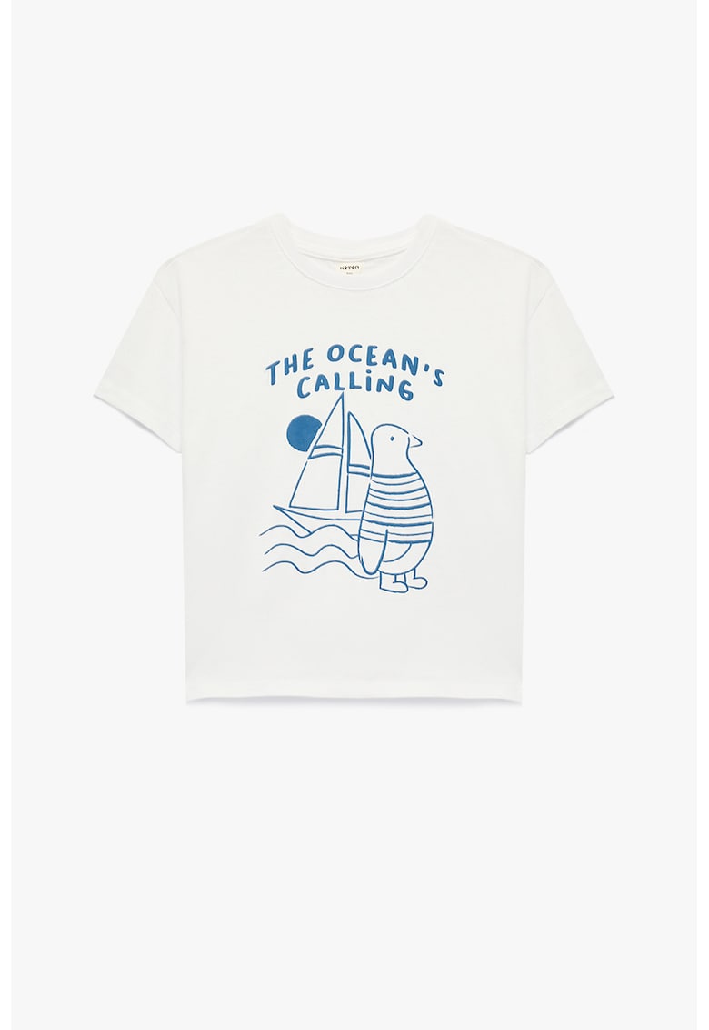 Tricou de bumbac cu imprimeu grafic - Alb/Albastru