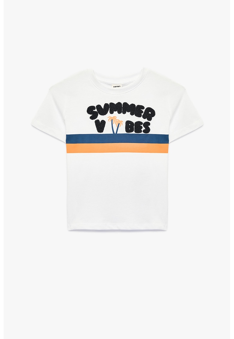 Tricou de bumbac cu text brodat - Alb
