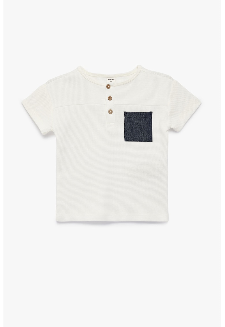 Tricou de bumbac cu buzunar pe piept - Alb