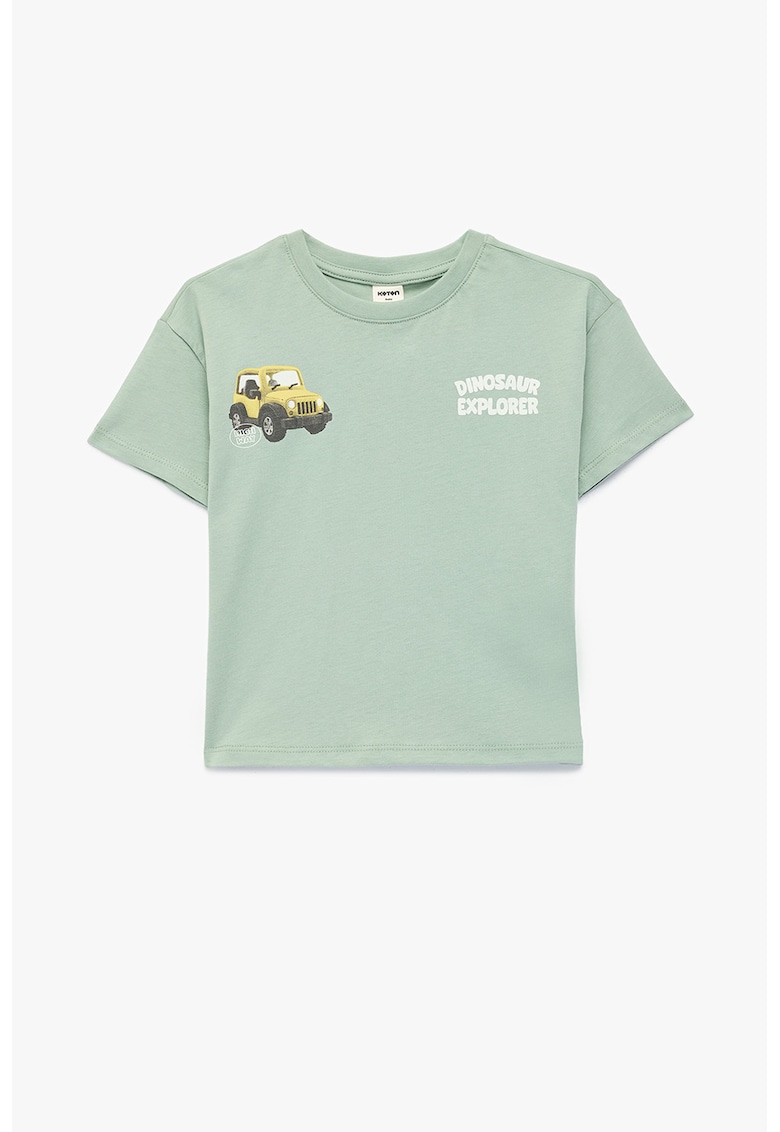 Tricou de bumbac cu imprimeu cu masini - Verde pal