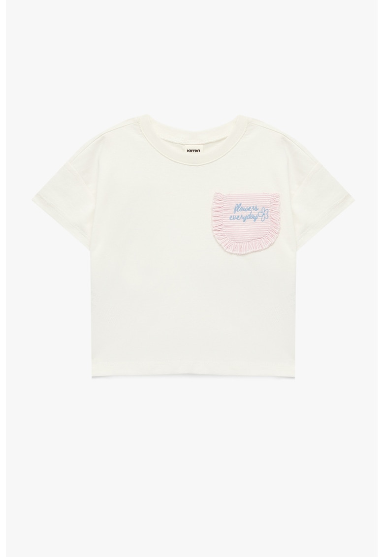 Tricou cu decolteu la baza gatului si buzunar contrastant pe piept - Alb
