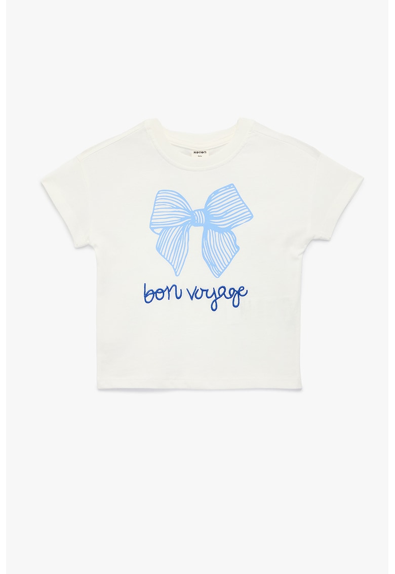 Tricou de bumbac cu imprimeu text si grafic - Alb