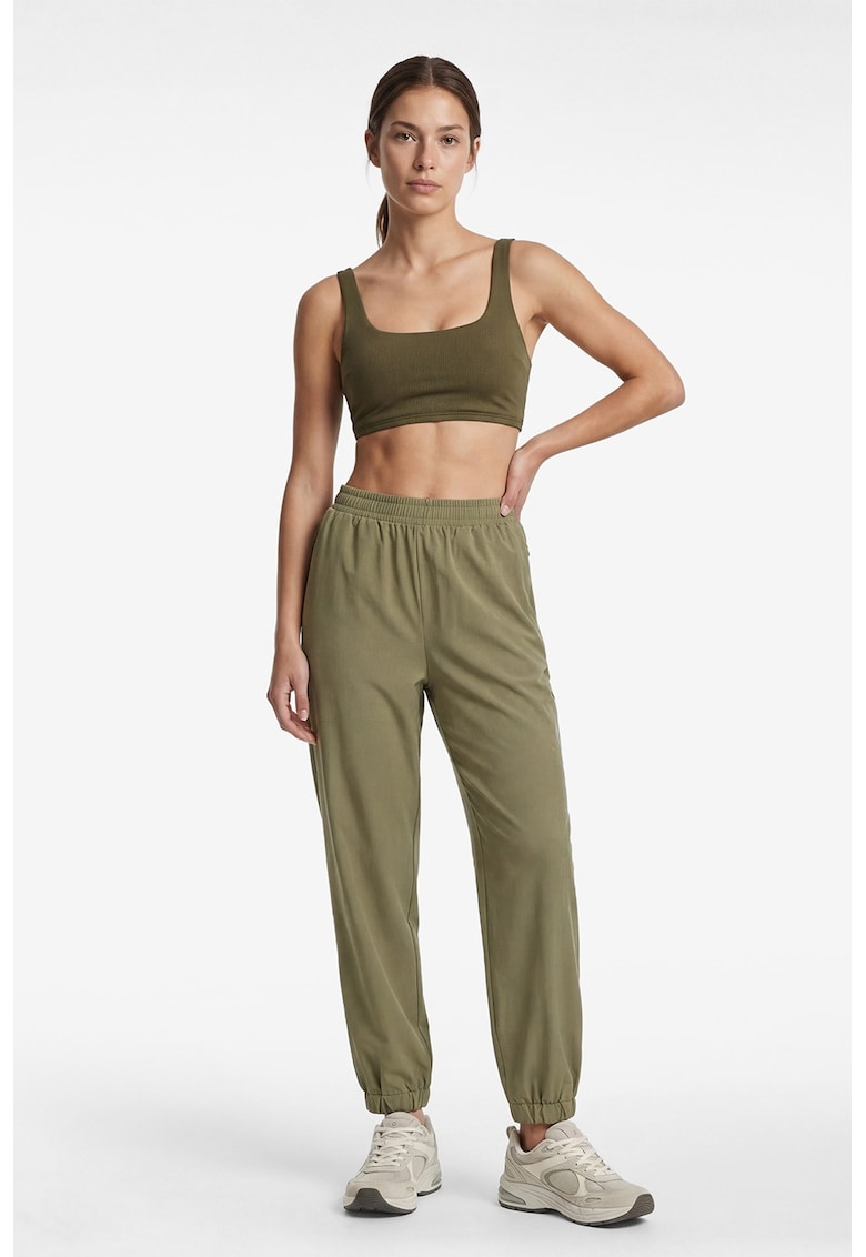 Pantaloni uni de trening cu talie inalta - Verde masliniu