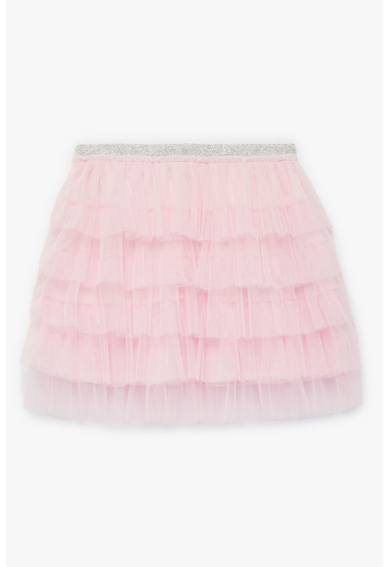Fusta scurta din tul cu model stratificat - Roz pastel