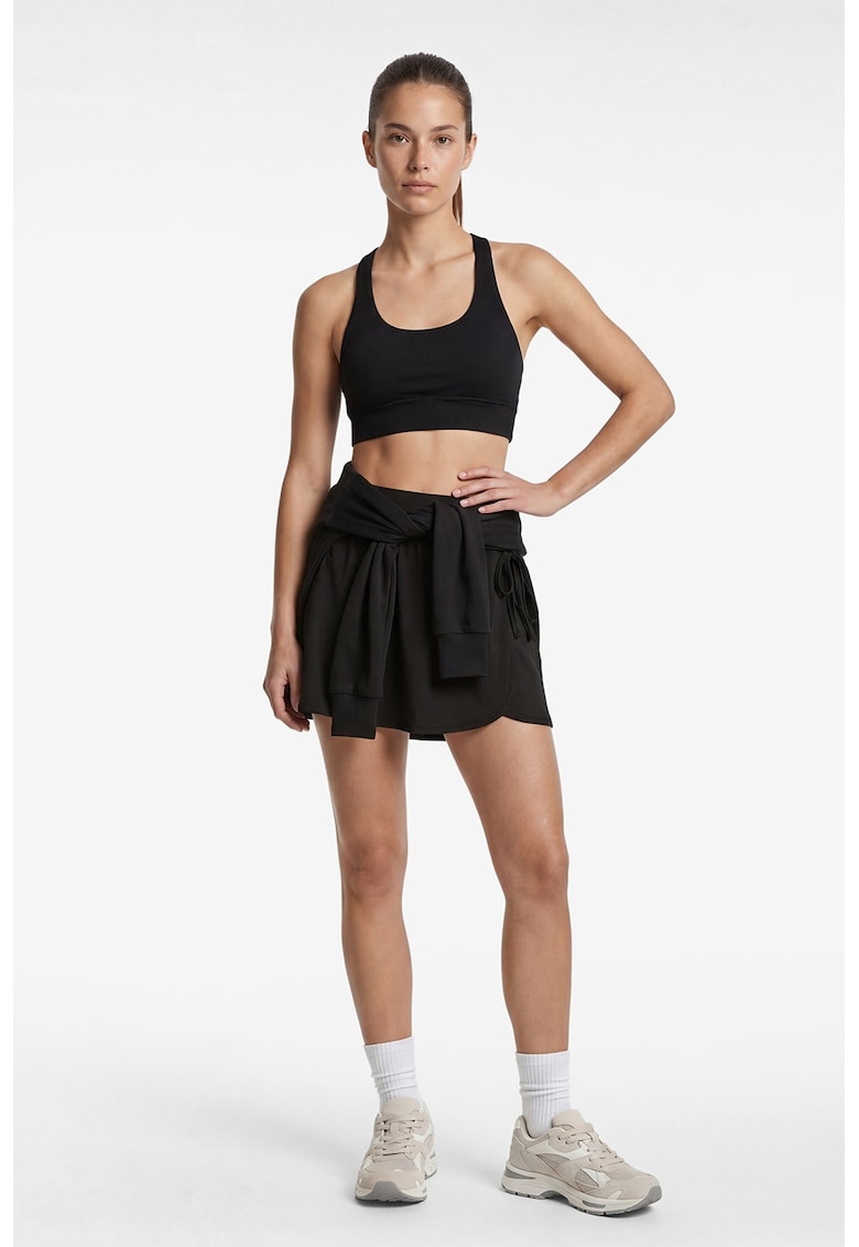 Fusta-pantalon uni mini cu talie inalta - Negru