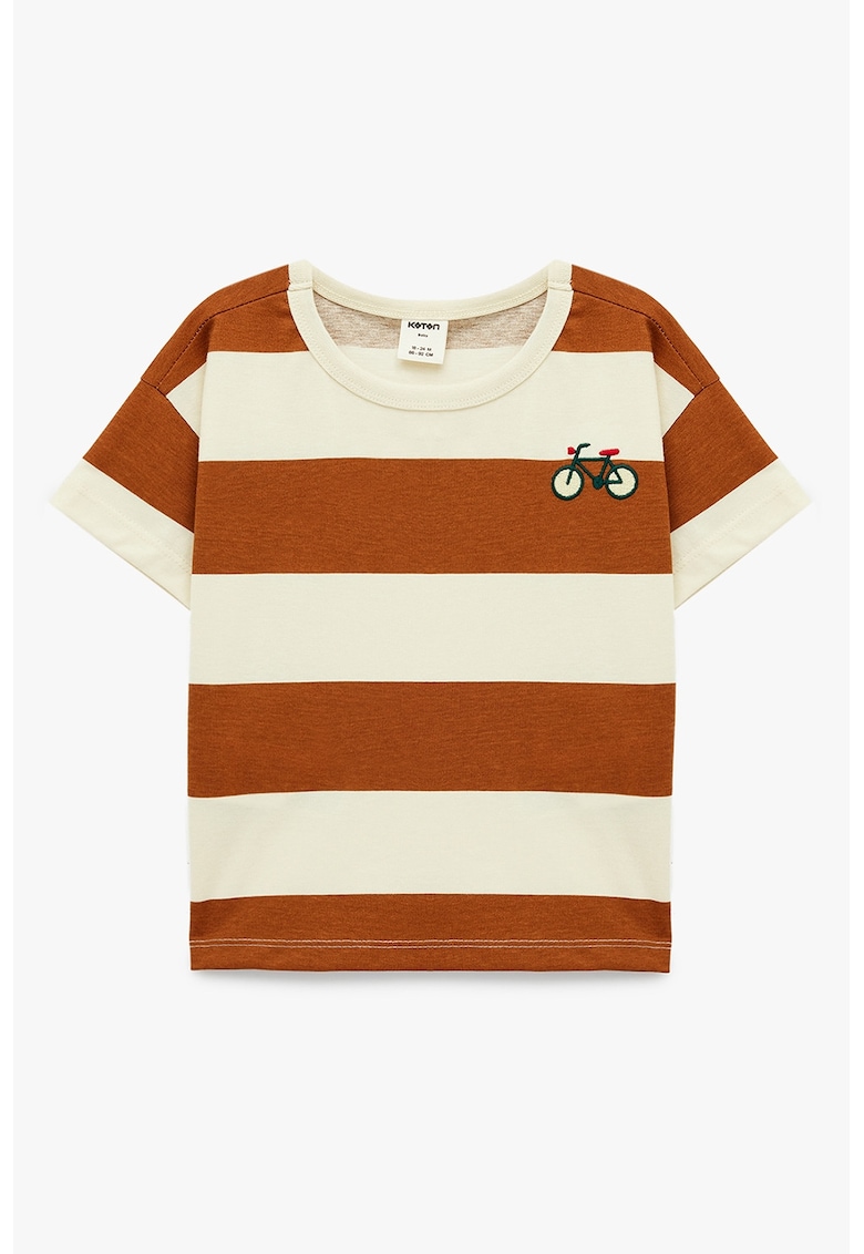 Tricou din bumbac cu model in dungi - Caramel/Crem