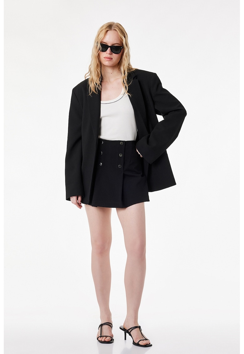 Fusta-pantalon mini cu talie inalta - Negru