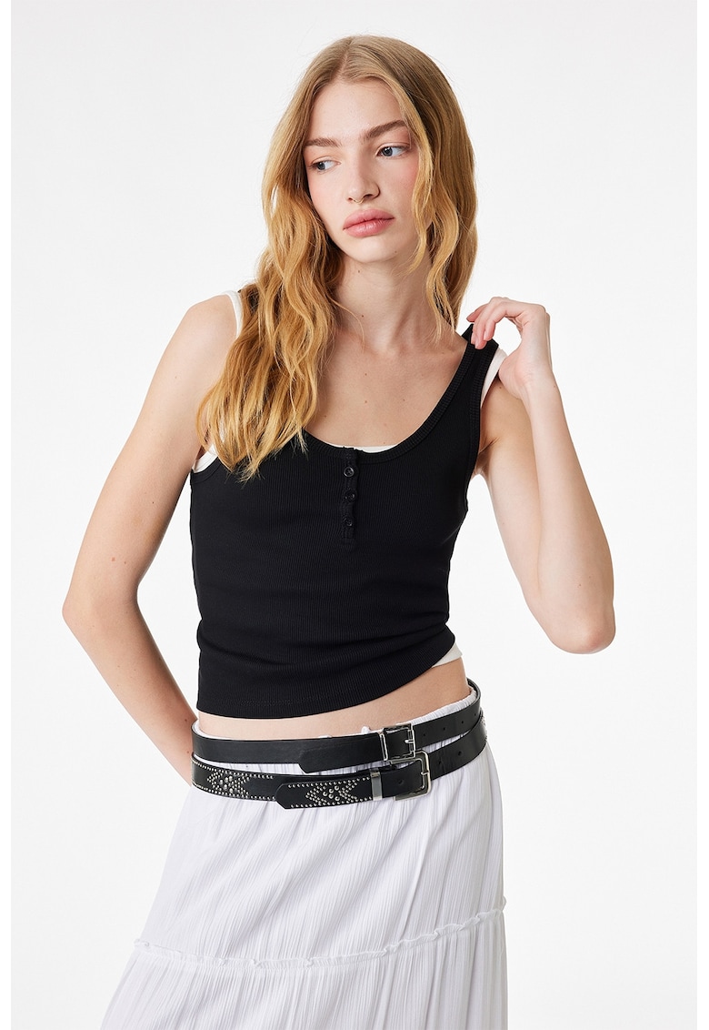 Top striat cu detalii cu nasturi - Negru