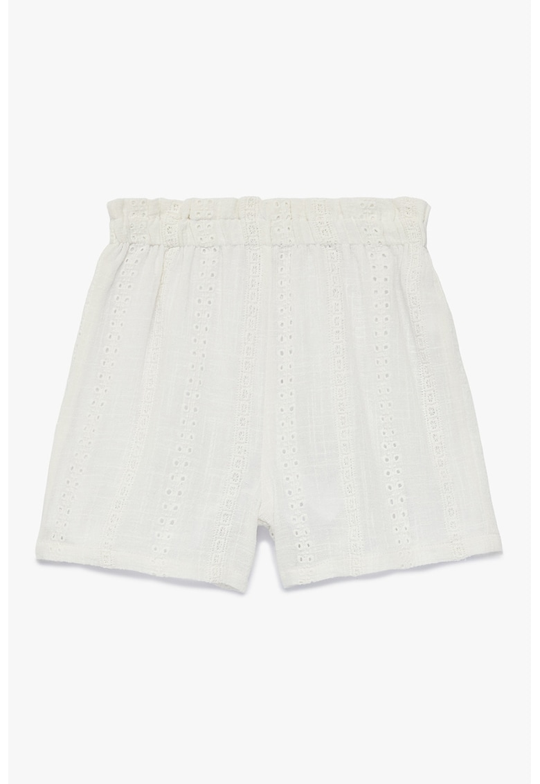 Pantaloni scurti cu broderie si talie elastica - Alb