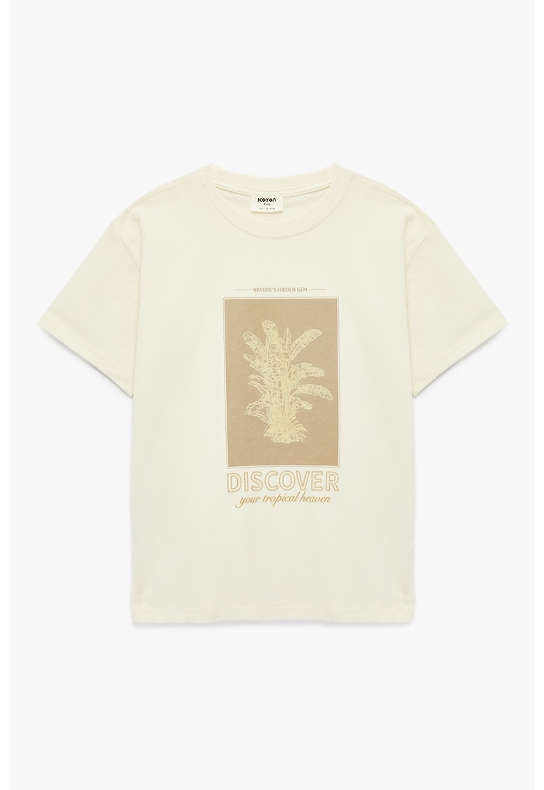 Tricou regular fit cu imprimeu frontal - Crem