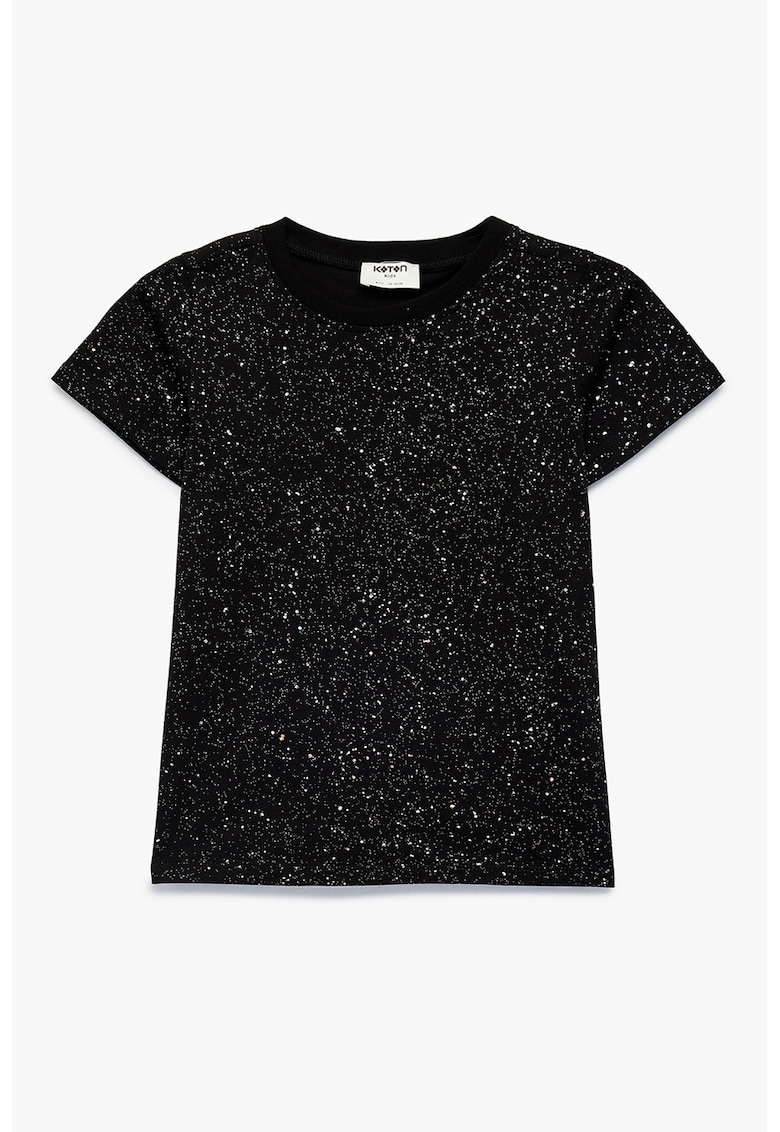 Tricou din bumbac cu aplicatii de paiete - Negru