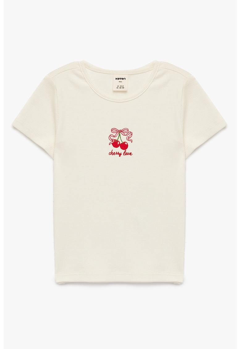 Tricou cu broderie cu cirese - Alb
