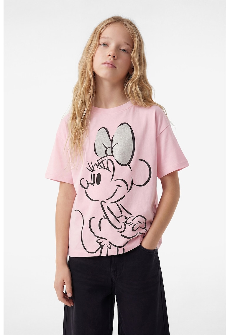 Tricou lejer de bumbac cu imprimeu Minnie Mouse - Roz pastel