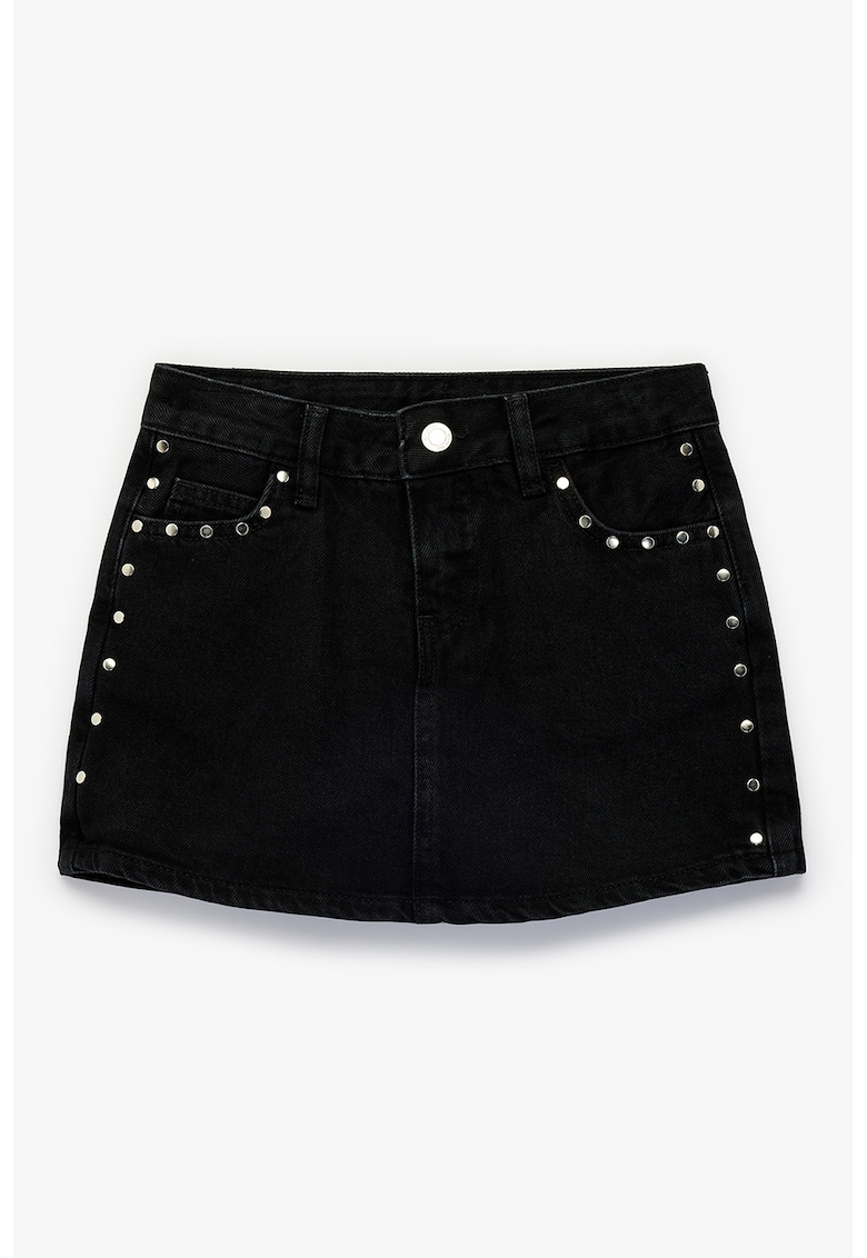 Fusta-pantalon mini din denim cu nituri - Negru