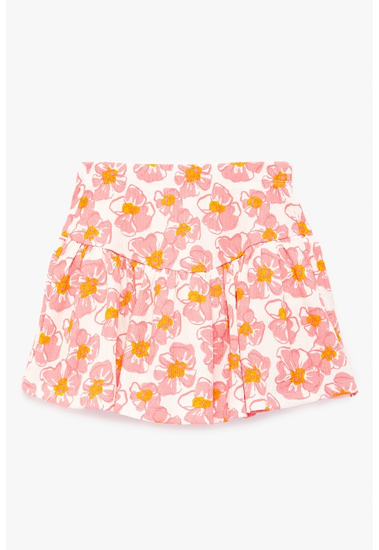 Fusta-pantalon mini cu model floral - Alb/Roz