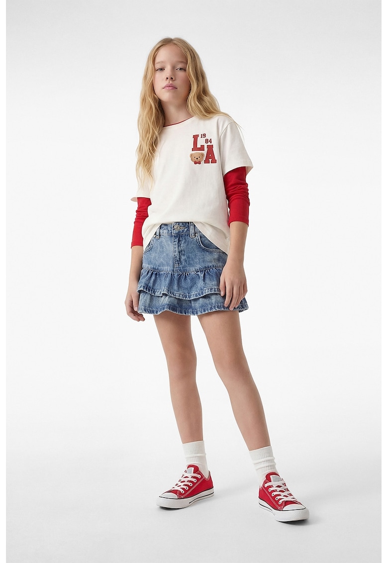 Fusta mini din denim stratificata - Albastru denim