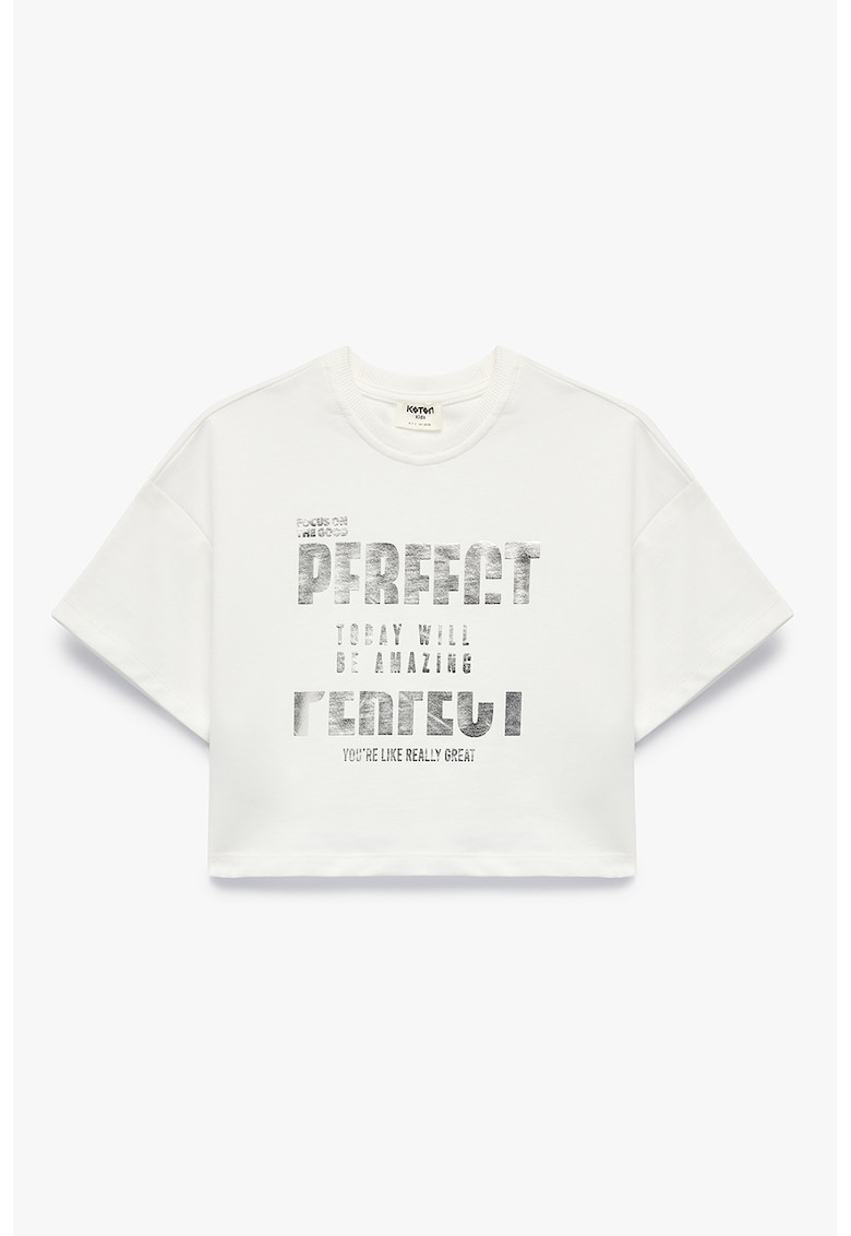 Tricou din amestec de bumbac cu imprimeu text - Alb