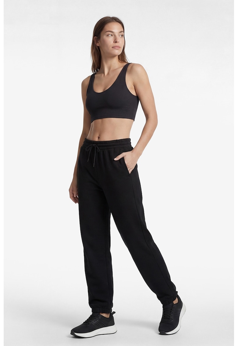 Pantaloni de trening din amestec de bumbac cu buzunare laterale - Negru