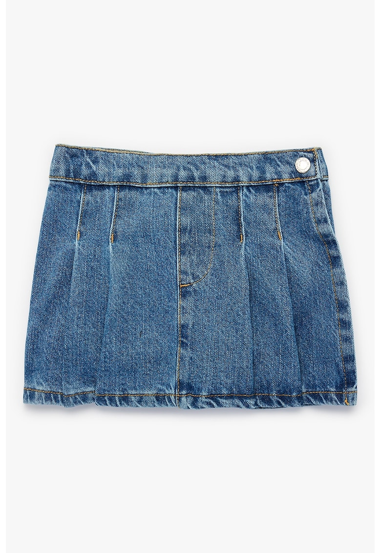 Fusta mini de denim cu pliuri - Albastru inchis