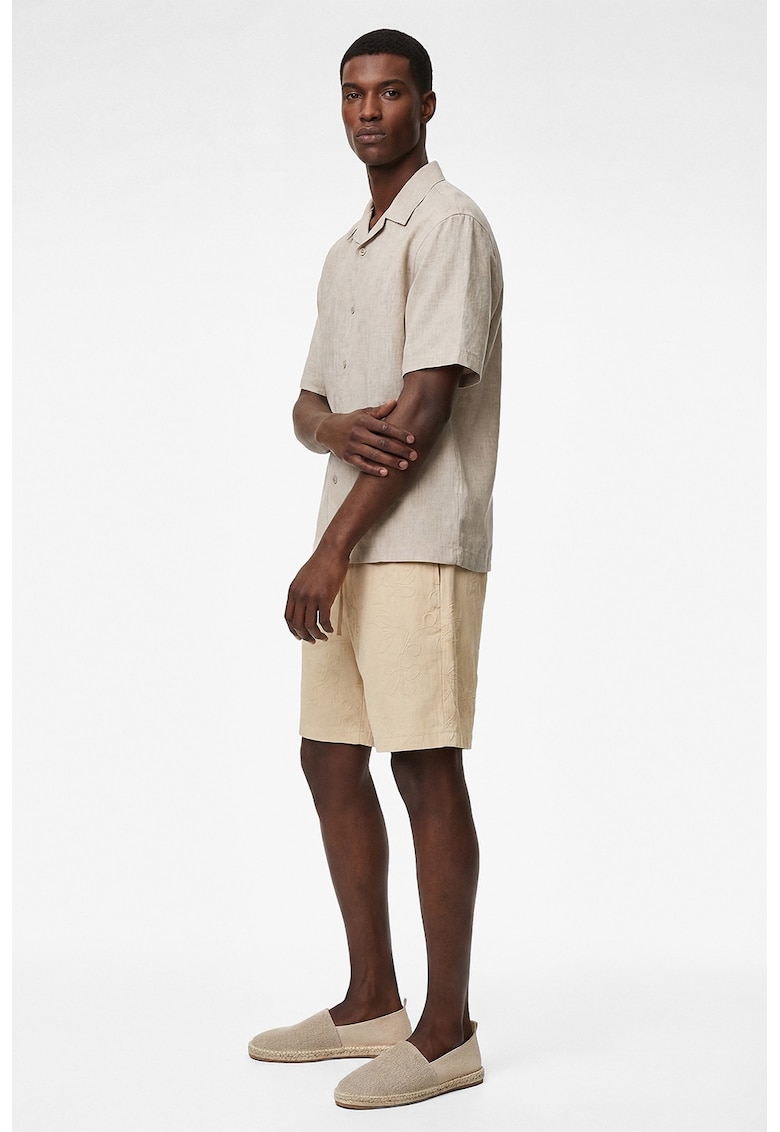 Pantaloni scurti texturati de bumbac - Bej deschis