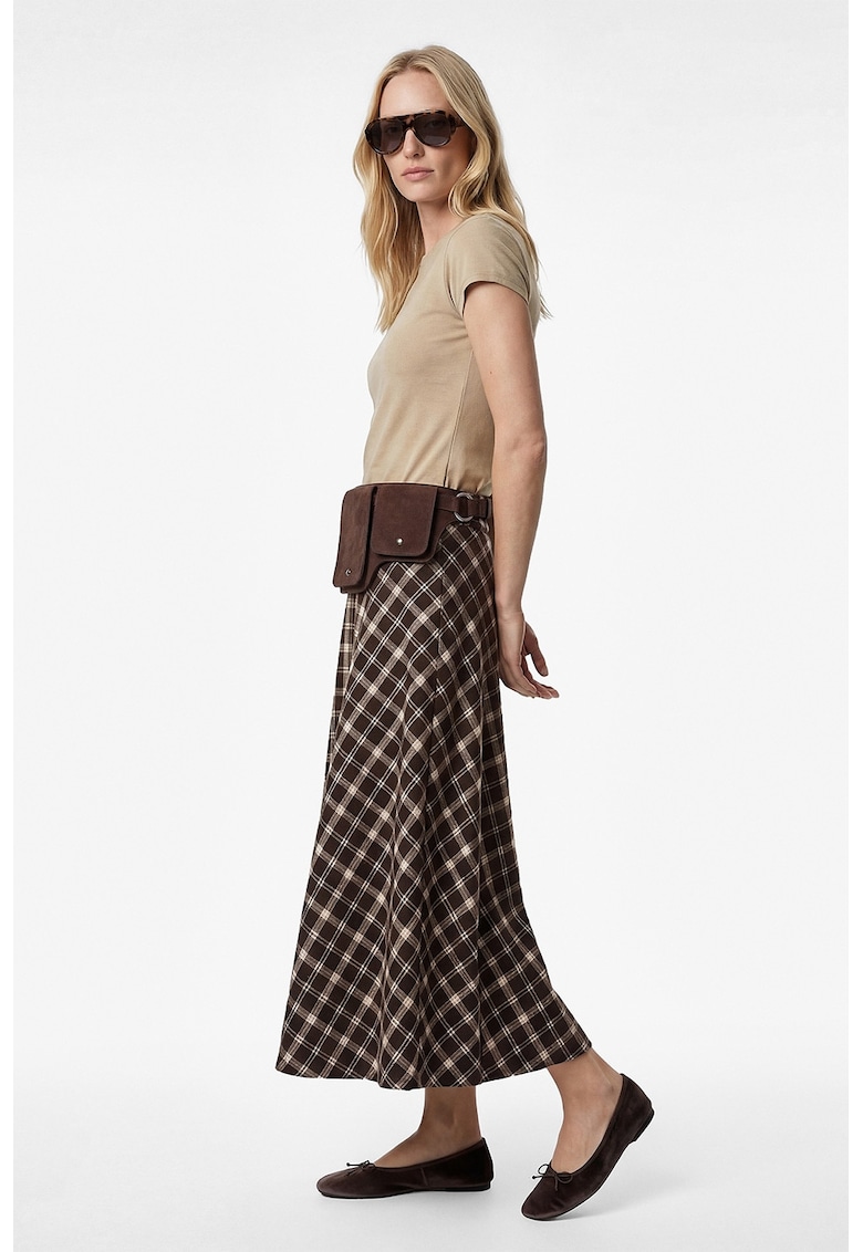 Tricou slim fit cu decolteu la baza gatului - Maro nisip