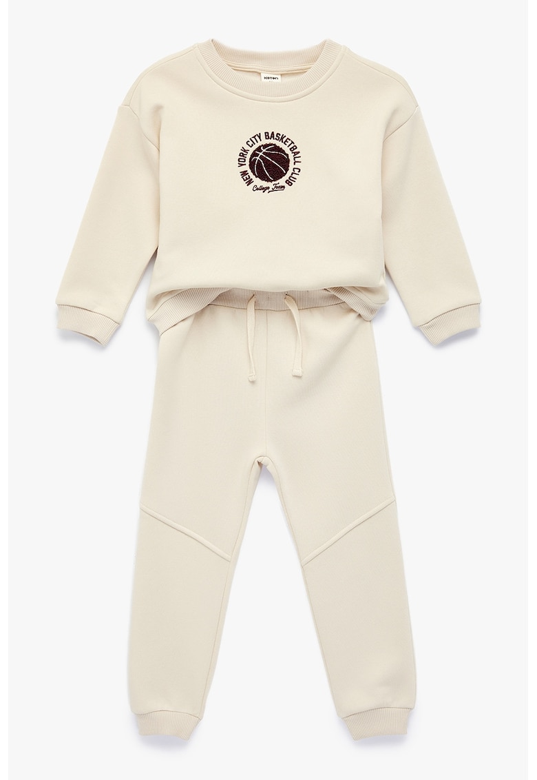 Costum de trening cu broderie minge de baschet - Bej deschis