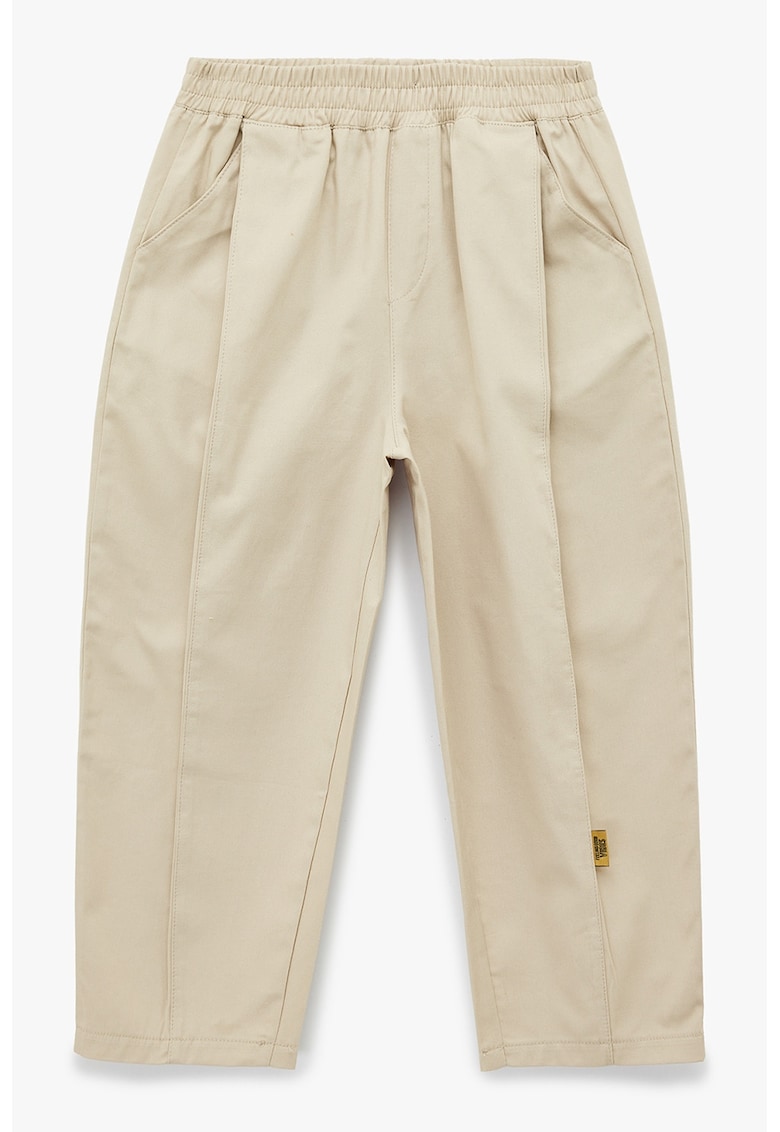 Pantaloni relaxed fit de bumbac cu pensa - Bej deschis