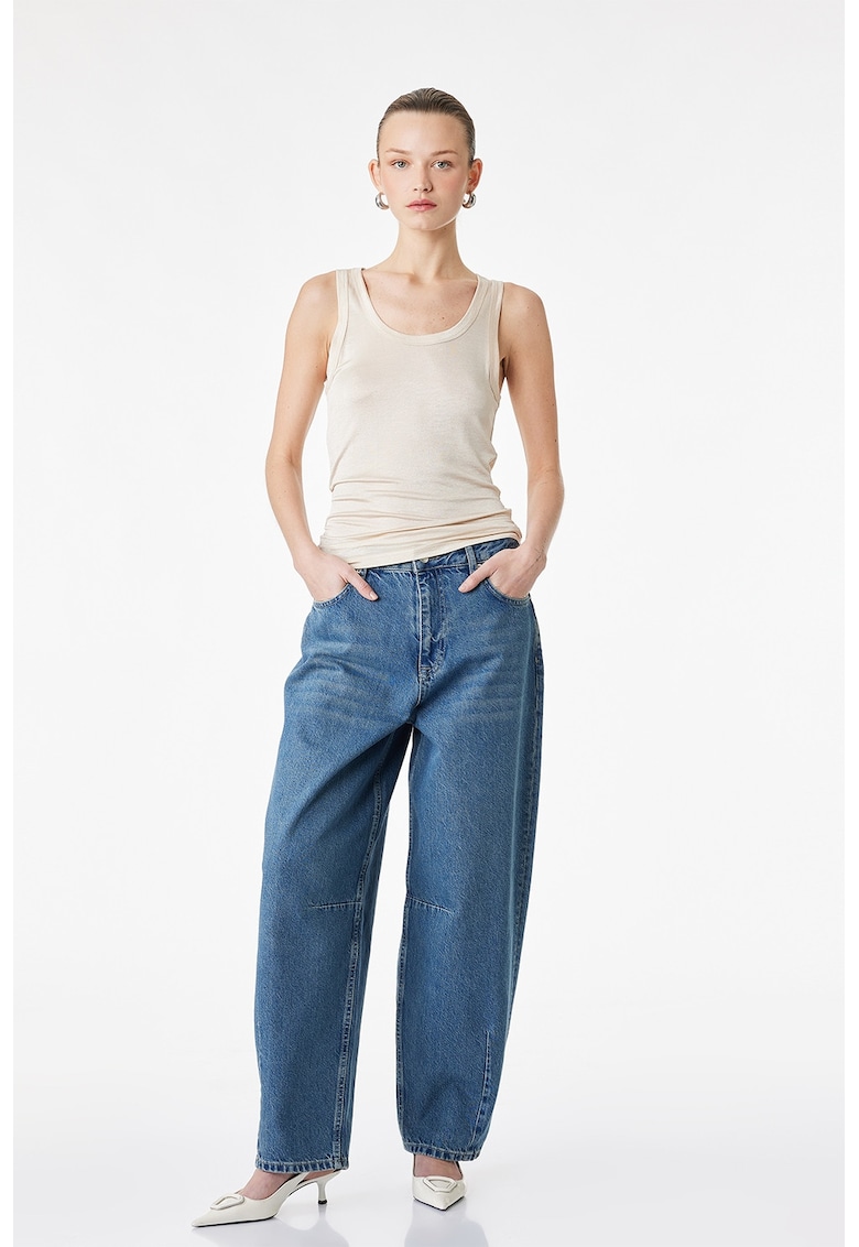 Blugi balloon fit cu talie medie - Albastru denim