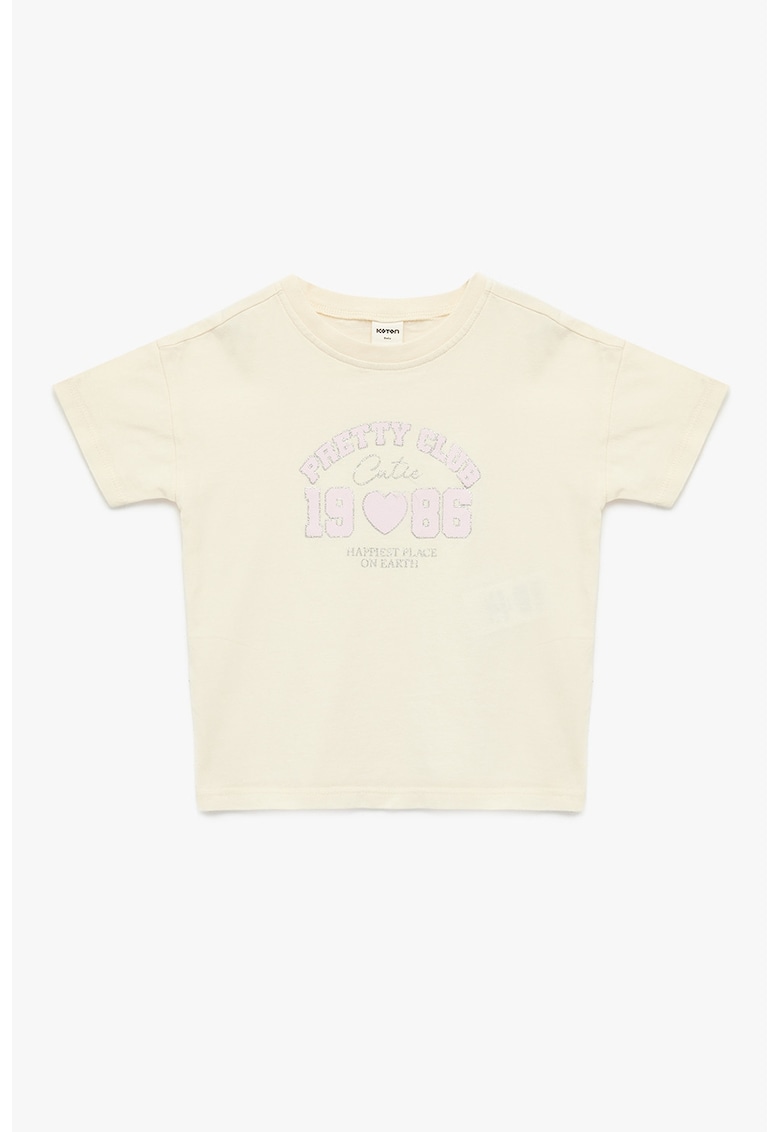 Tricou de bumbac cu imprimeu stralucitor - Crem