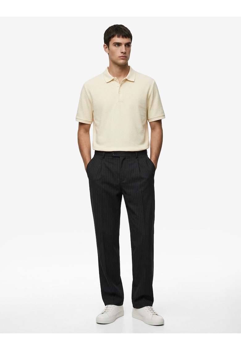 Tricou polo cu aspect texturat - Crem