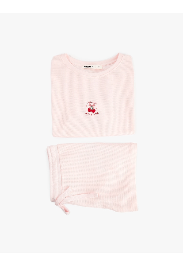 Pijama din amestec de bumbac cu pantaloni scurti - Verde/Roz deschis/Rosu vermillion