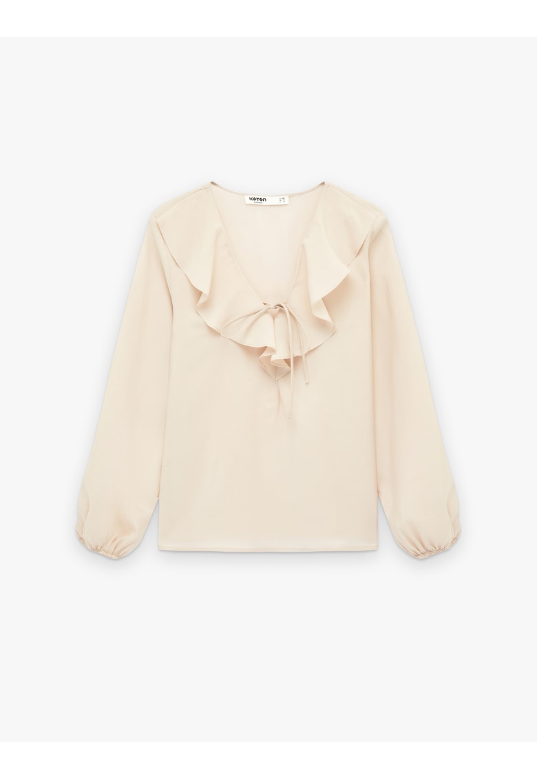 Bluza din amestec de lyocell cu snururi frontale - Alb fildes