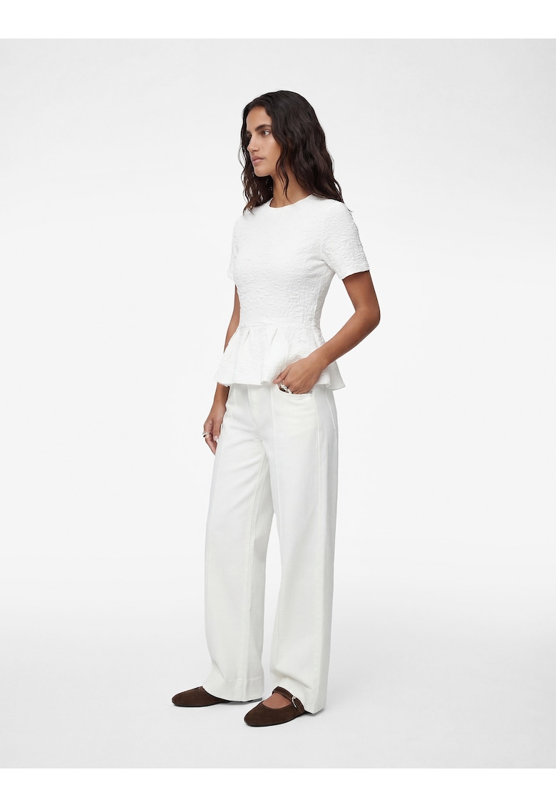 Bluza slim fit cu terminatie cu peplum - Alb optic