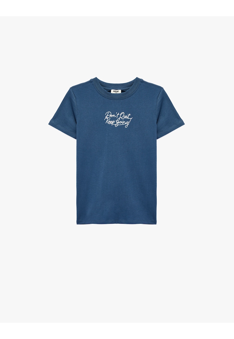 Tricou cu imprimeu text - Alb/Albastru inchis