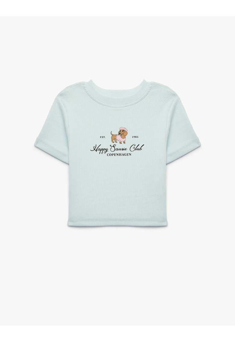 Tricou din amestec de bumbac cu design text - Maro/Roz pastel/Albastru glaciar