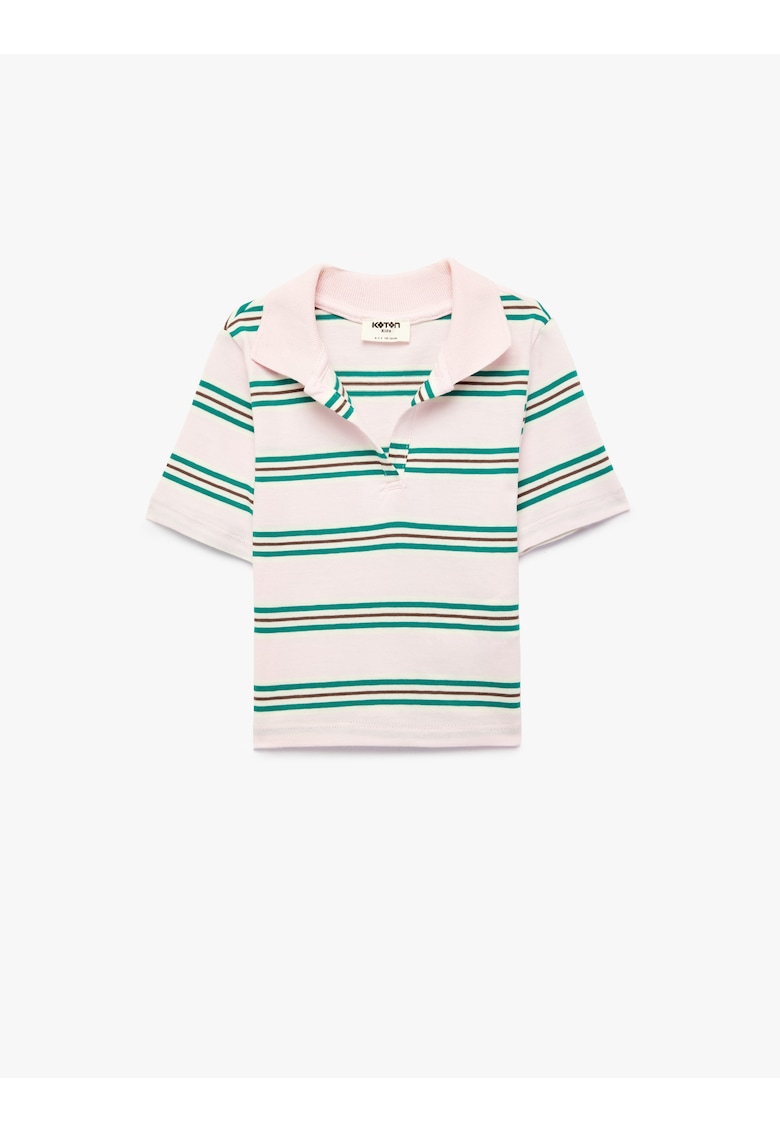 Tricou polo cu croiala regular-fit si dungi - Maro cognac/Roz deschis/Verde aquamarin