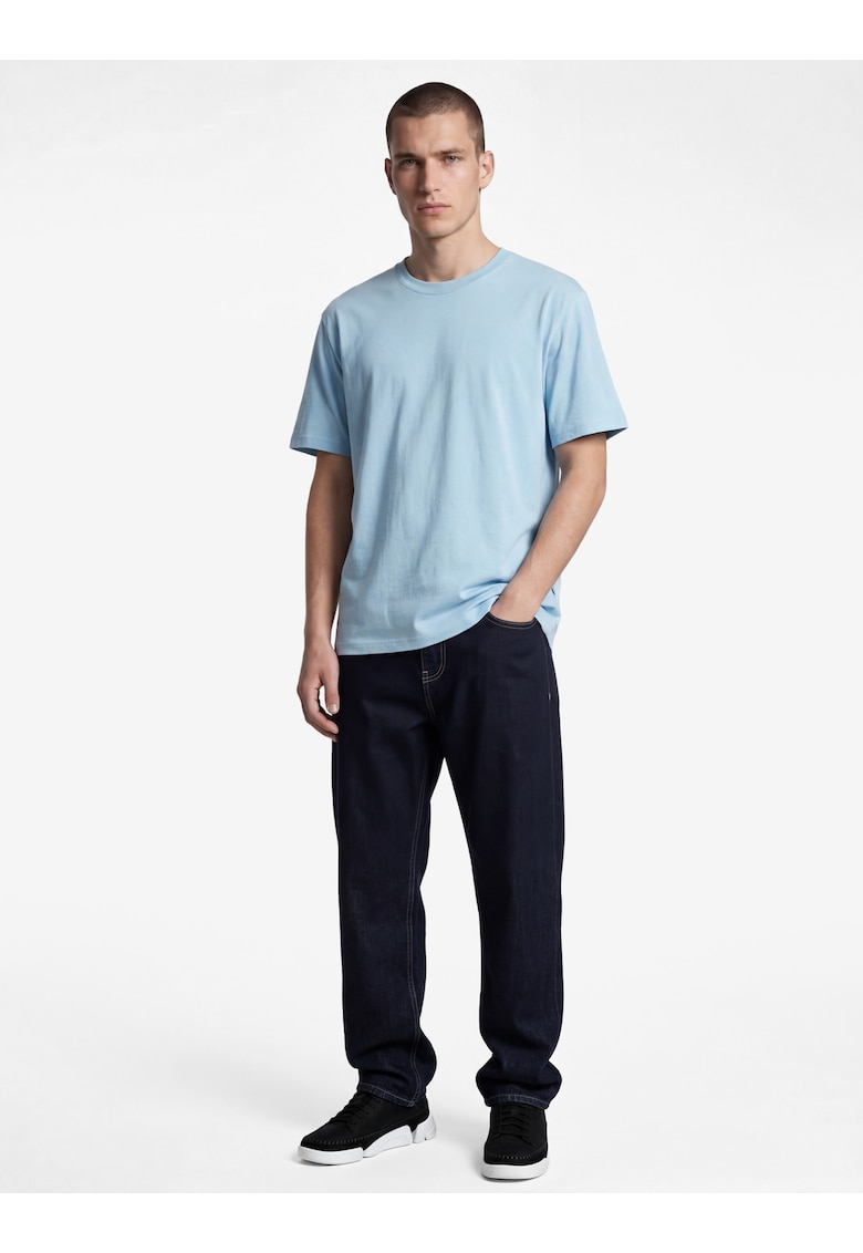 Tricou de bumbac cu decolteu la baza gatului - Albastru deschis
