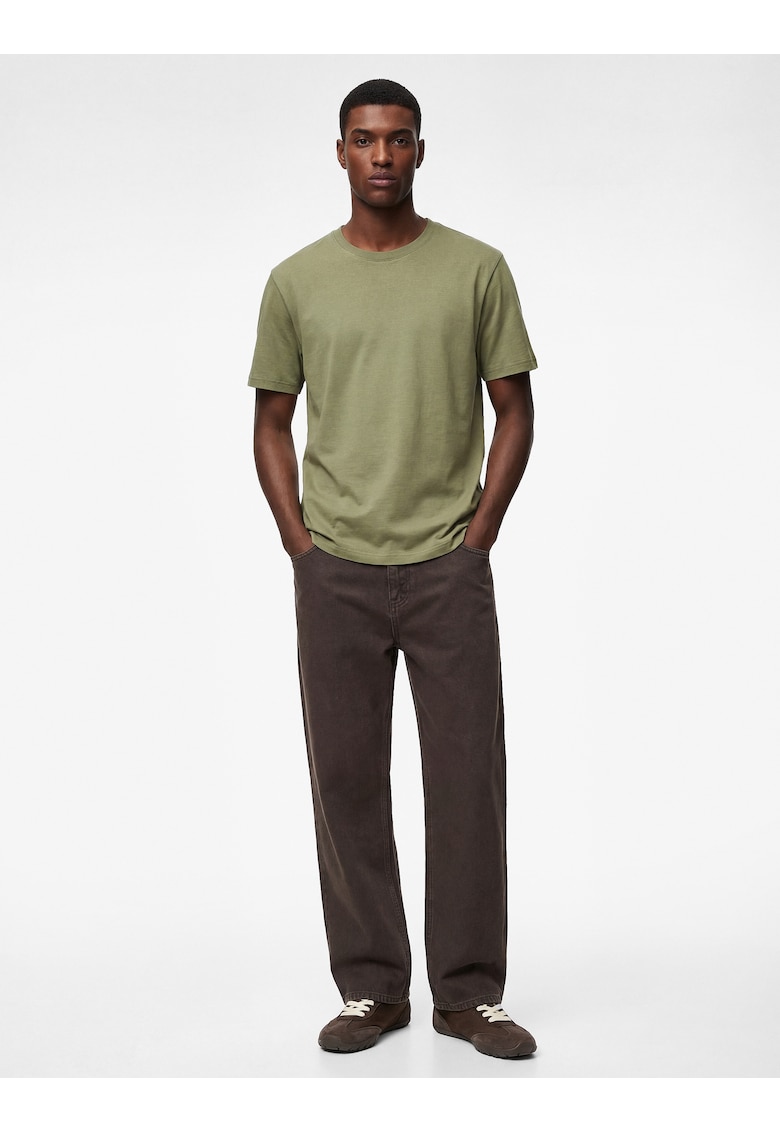 Tricou de bumbac cu decolteu la baza gatului - Verde sparanghel