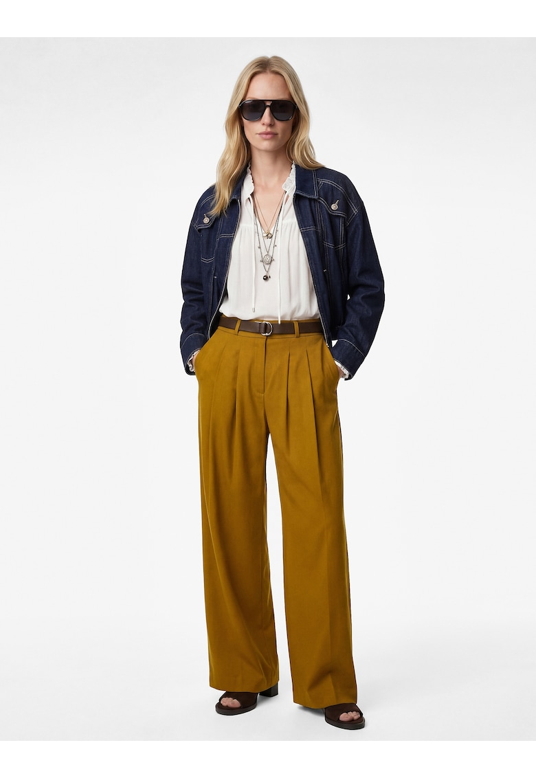 Pantaloni plisati cu croiala ampla - Caramel