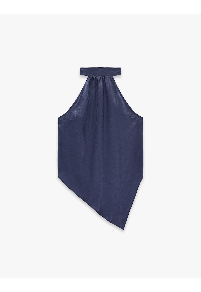 Top asimetric cu decolteu halter - Albastru indigo