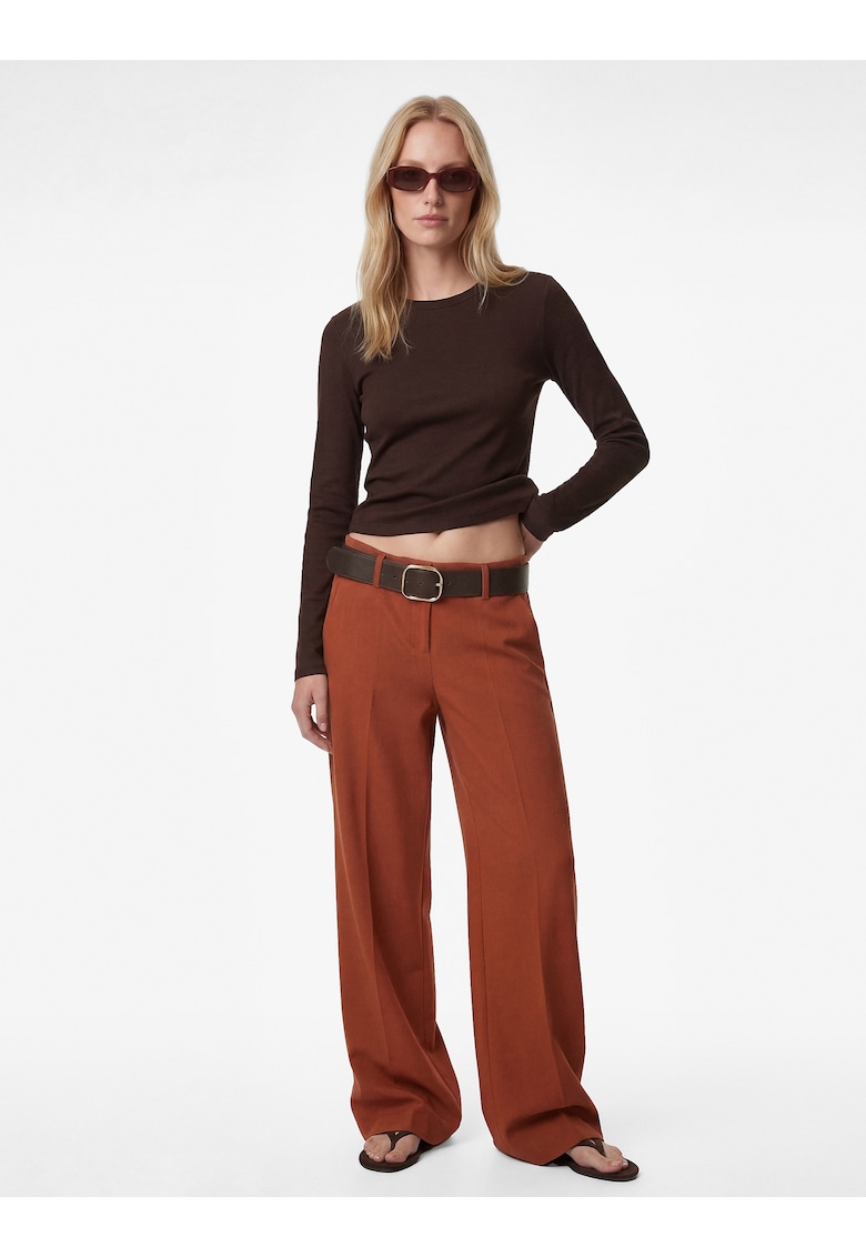 Pantaloni drepti cu curea - Caramiziu
