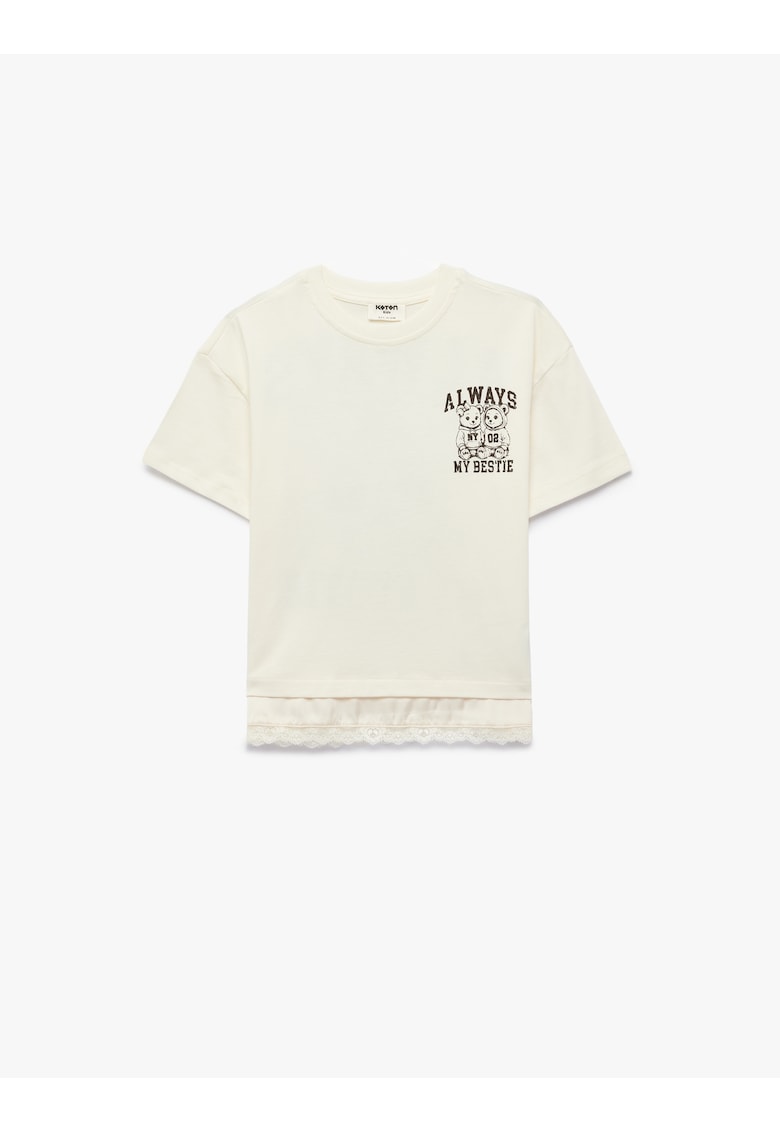 Tricou cu imprimeu urs - Alb fildes/Gri antracit