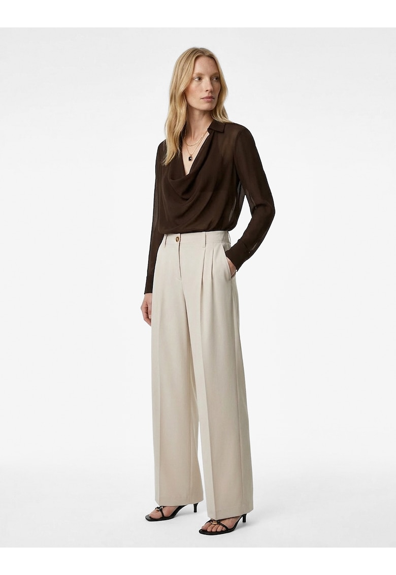 Bluza cu decolteu drapat - Maro cognac