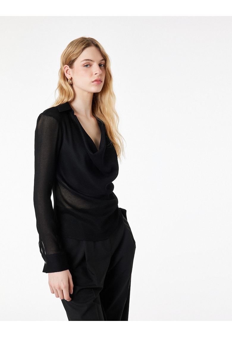 Bluza cu decolteu drapat - Gri antracit