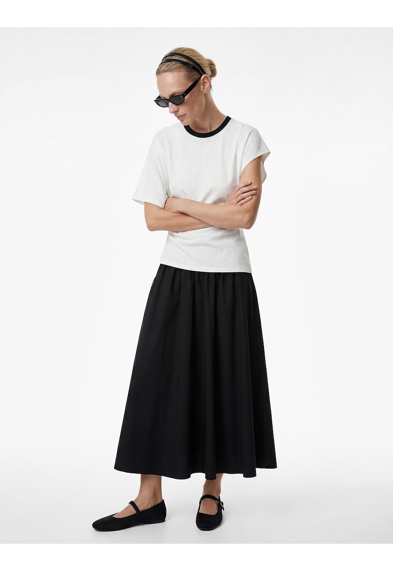 Bluza din amestec de in cu fronseu - Negru/Alb optic