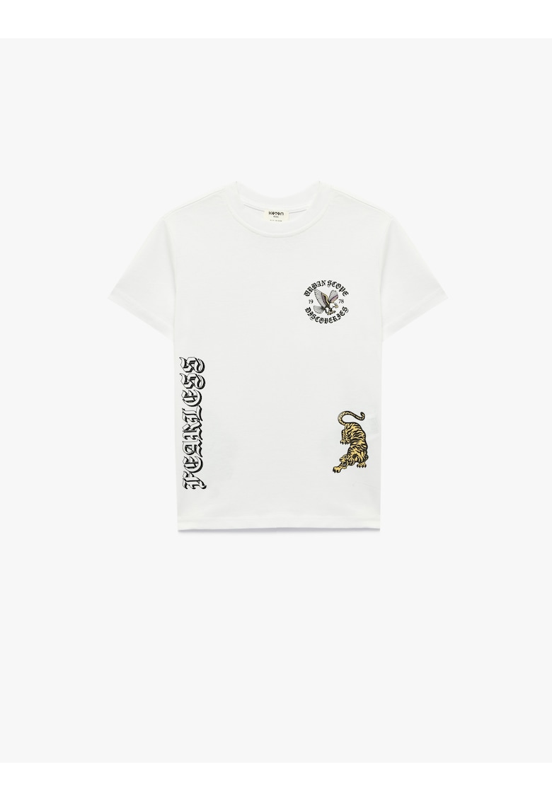 Tricou din bumbac cu design grafic - Alb/Negru/Verde feriga/Galben mustar