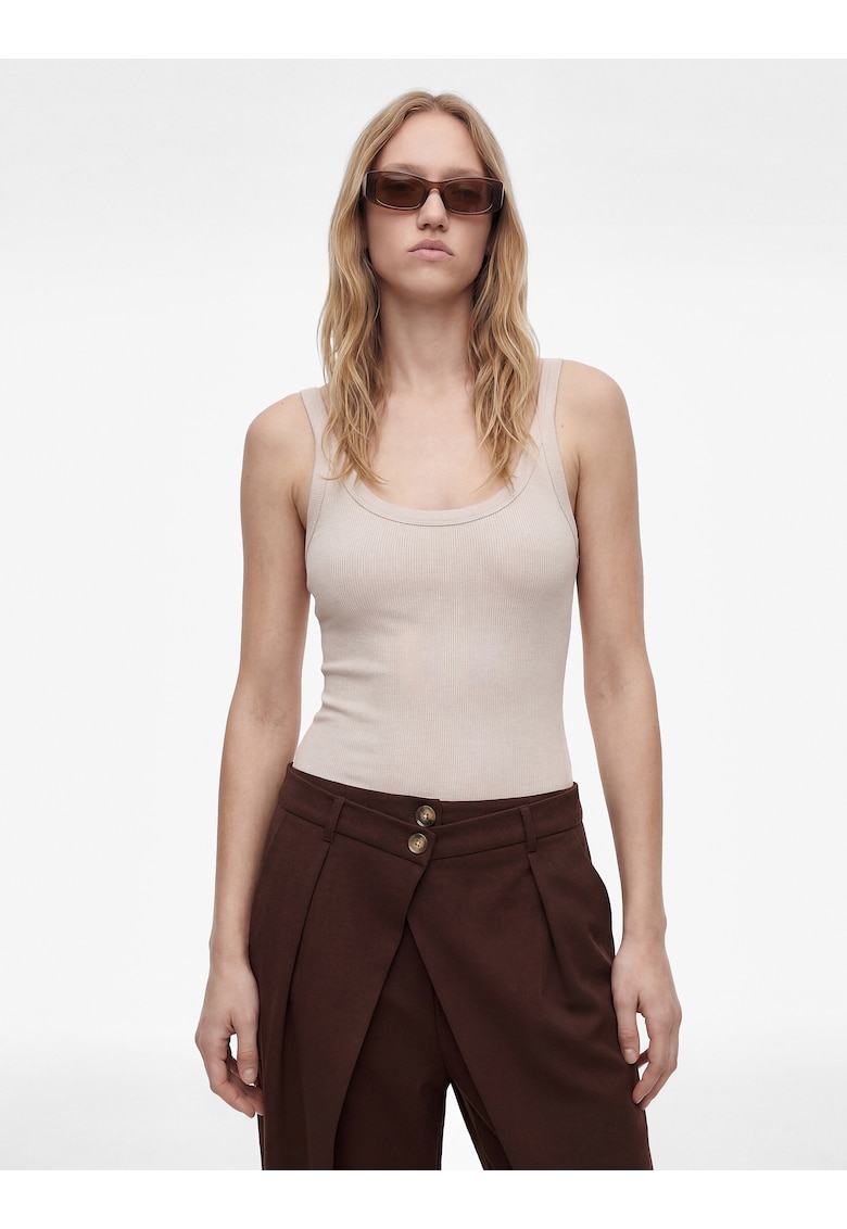 Body slim fit cu decolteu rotund - Roz prafuit