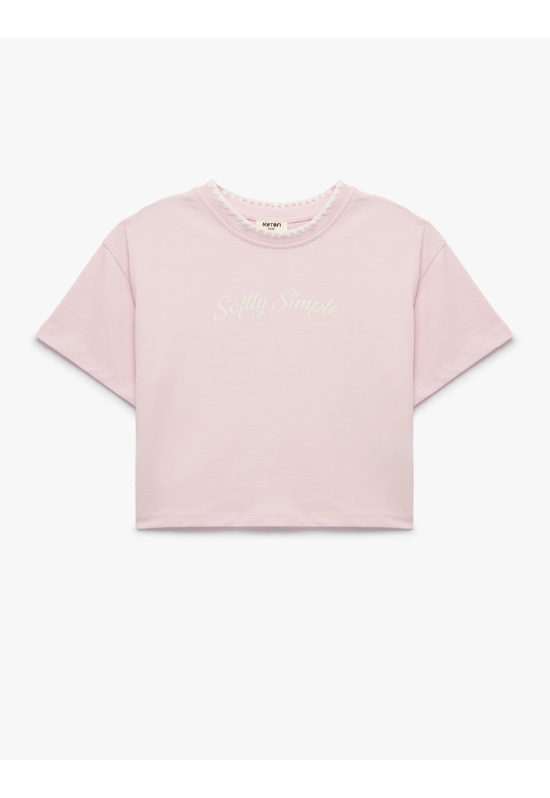 Tricou din bumbac cu imprimeu text - Roz pastel/Alb murdar