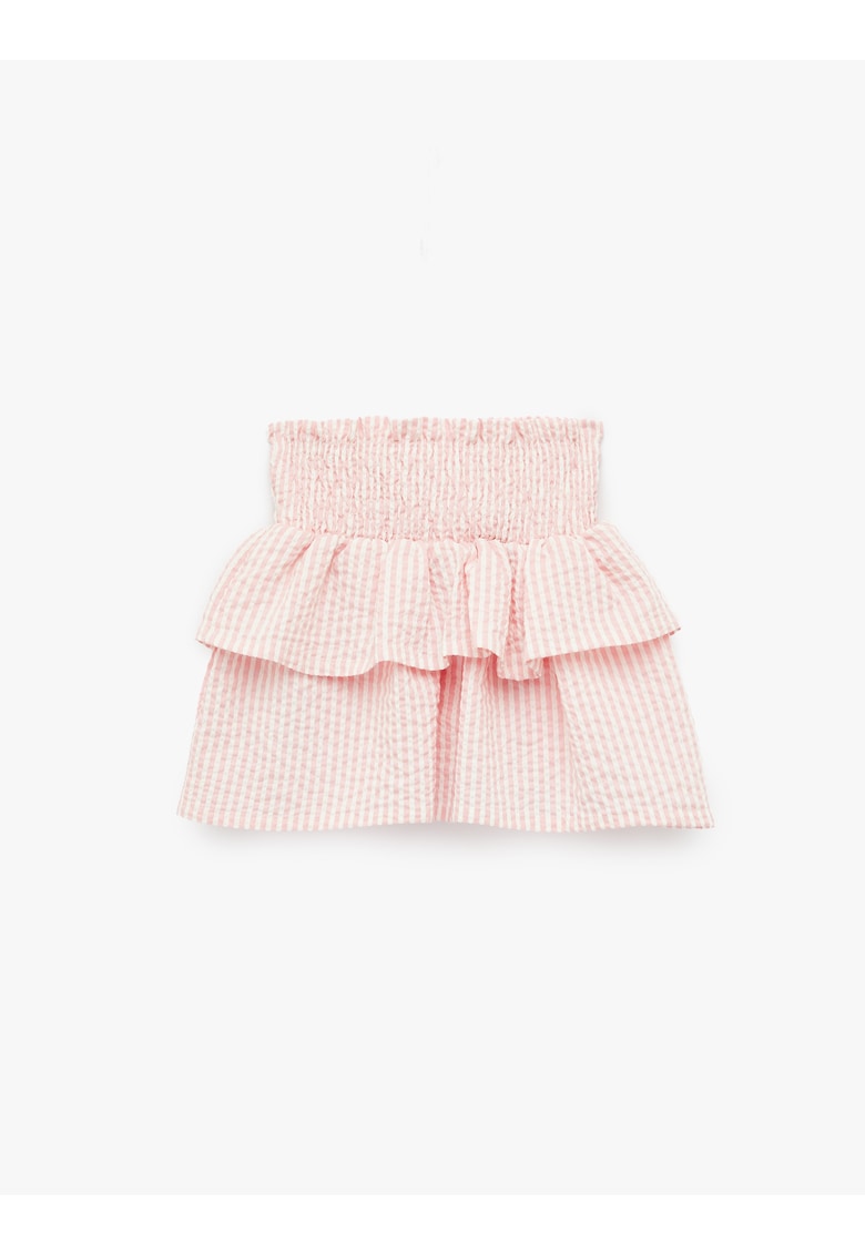 Fusta stratificata cu talie cu insertie elastica - Alb/Roz pastel